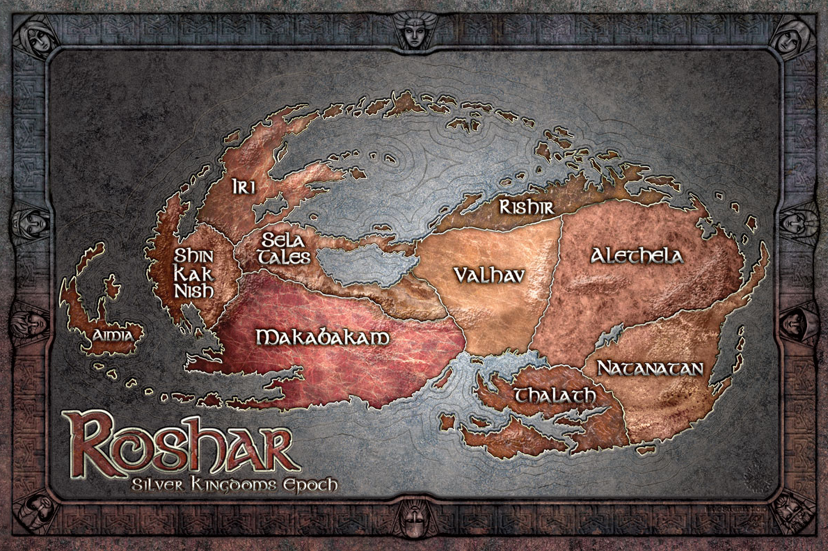 A map of Roshar, where the Stormlight Archive takes place.