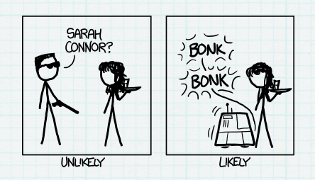 Click the image to see Randall Munroe's explanation of why the robot revolution is unlikely to succeed.