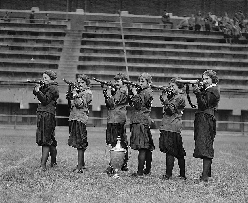 Girls' rifle team at Central High, Washington, DC. November 1922. (Wikimedia Commons)