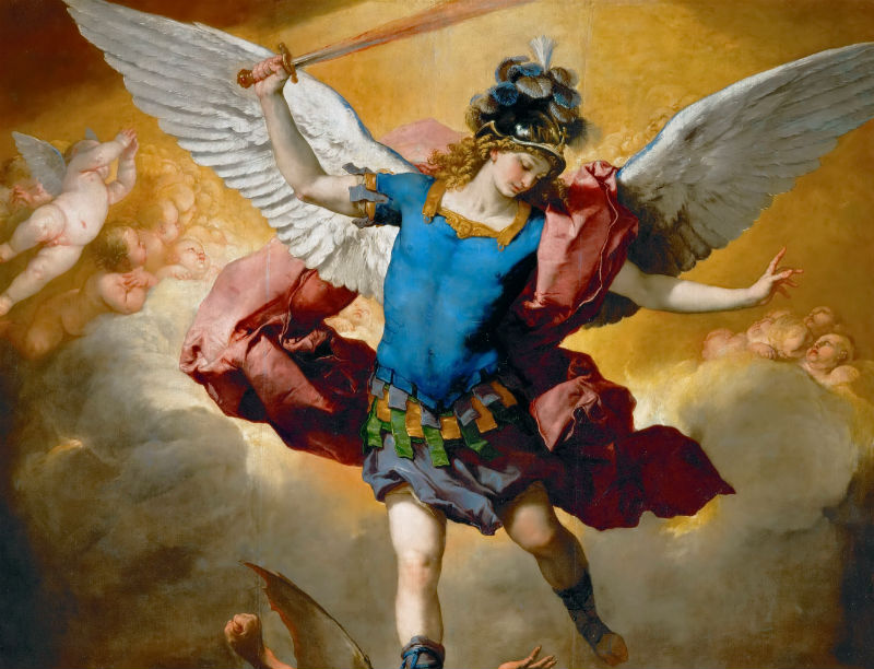 Detail of St Michael defeating Lucifer's army, a common image of spiritual warfare. Painting by Luca Giordano. Wikimedia Commons.